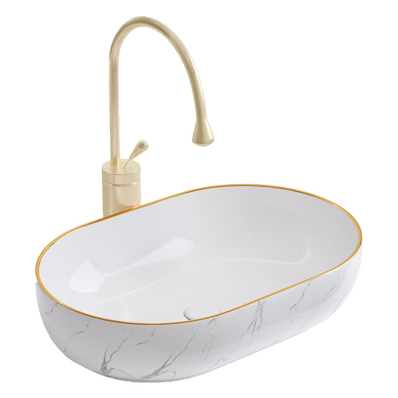 Bathroom Sinks Hand Wash Gold Line Ceramic Basin