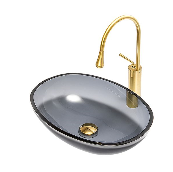 Gray Glass Basin Bathroom Vanity Counter top Glass Vessel Hand Wash Basin