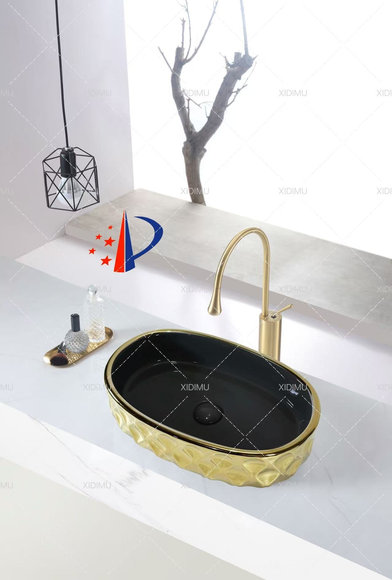 Gold design basin kitchen sink motel wash basin countertop basin glossy black color basin