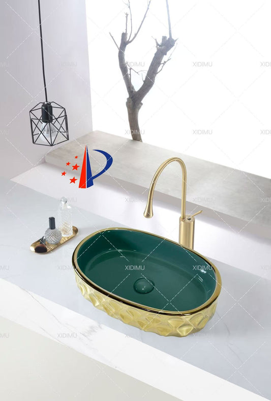 glossy green color basin kitchen sink countertop basin gold design basin