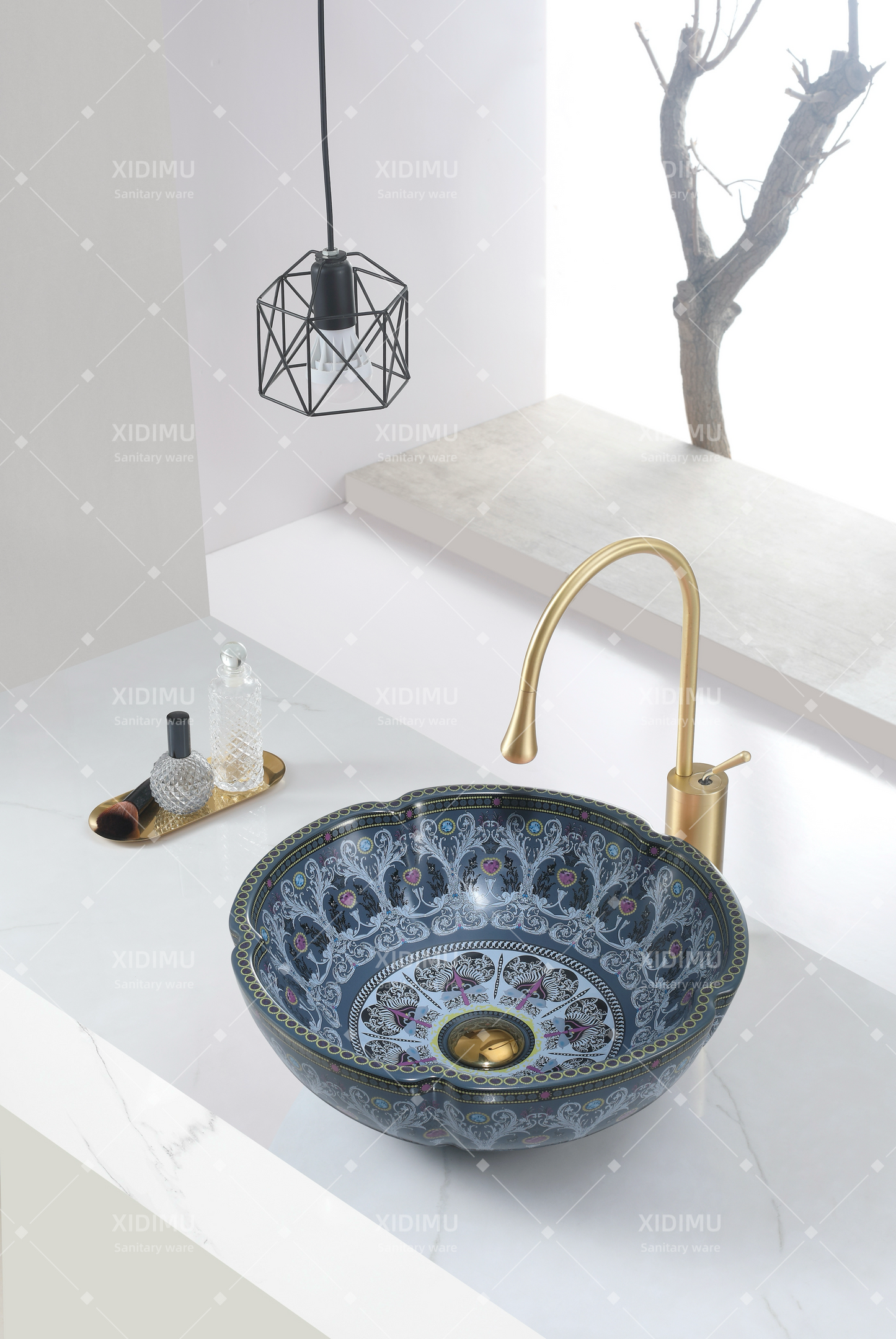 Flower art basin kitchen sink motel wash basin retro style countertop  basin