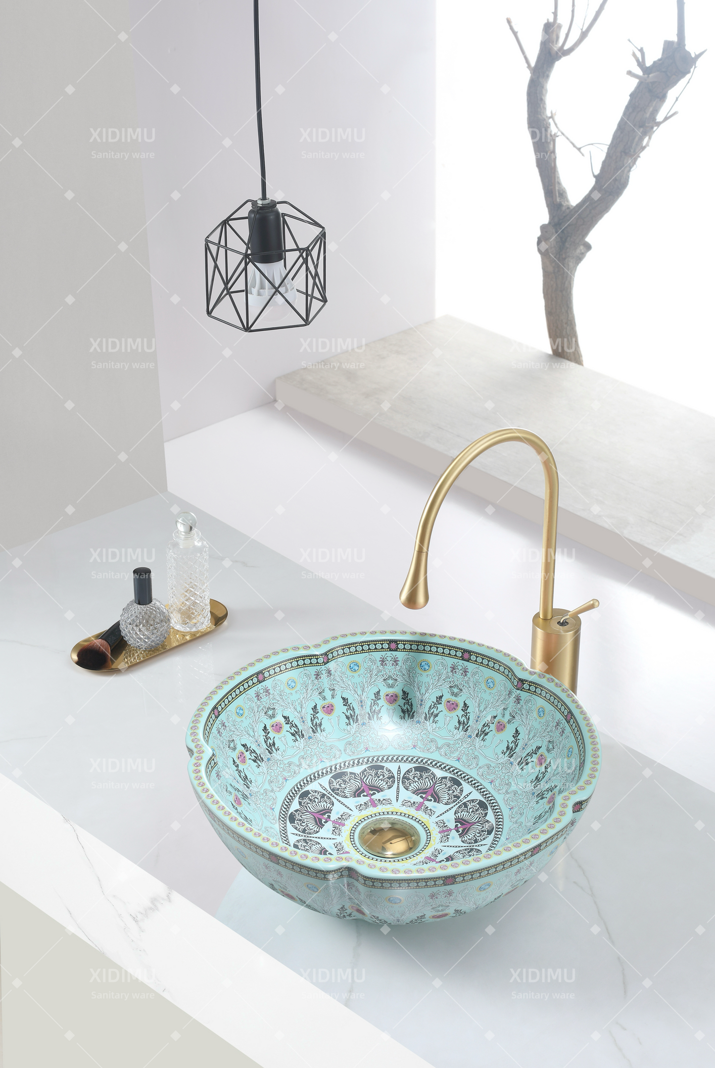 Mint green art basin countertop basin kitchen sink retro design flower wash basin