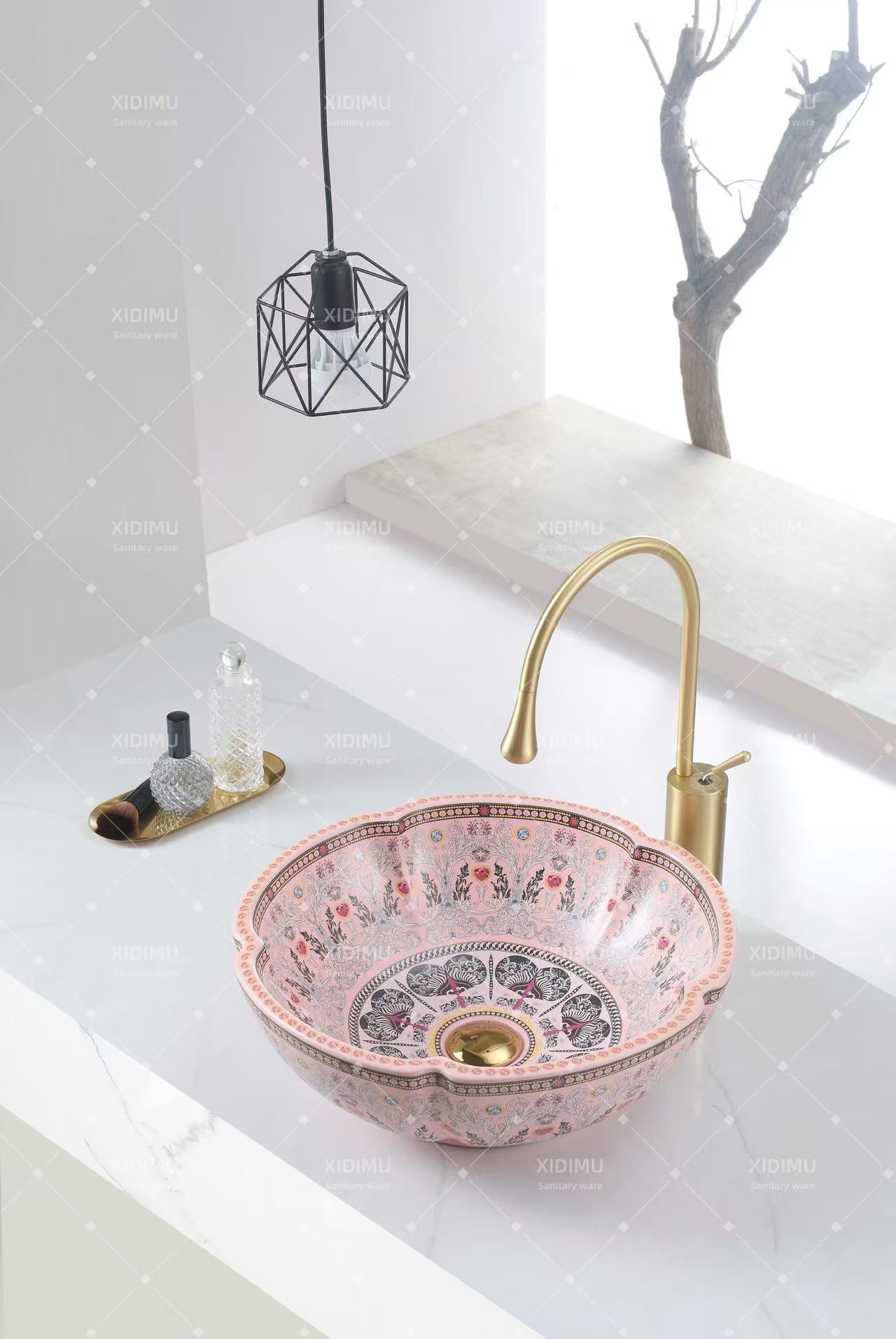 Matt pink wash basin kitchen sink motel wash basin retro style countertop  basin