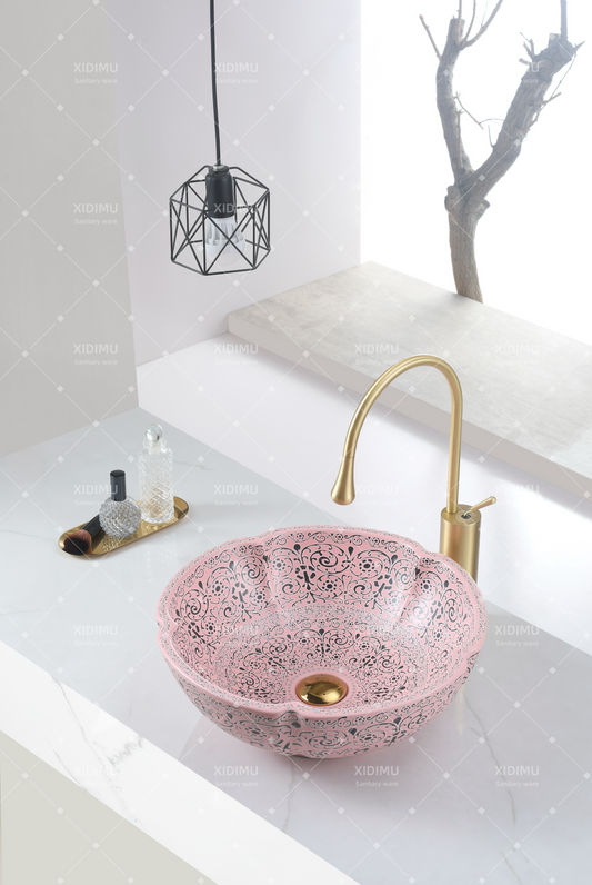 Wash basin matt pink design kitchen sink motel wash basin retro style countertop  basin
