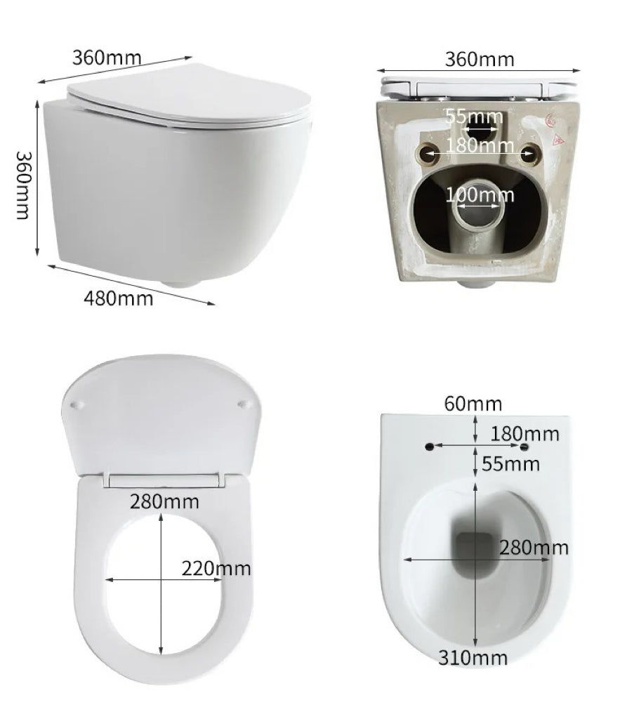 Wall Mounted Concealed Tank One Piece Toilets Square Ceramic Wall Hung Toilet For Home Villa Bathroom