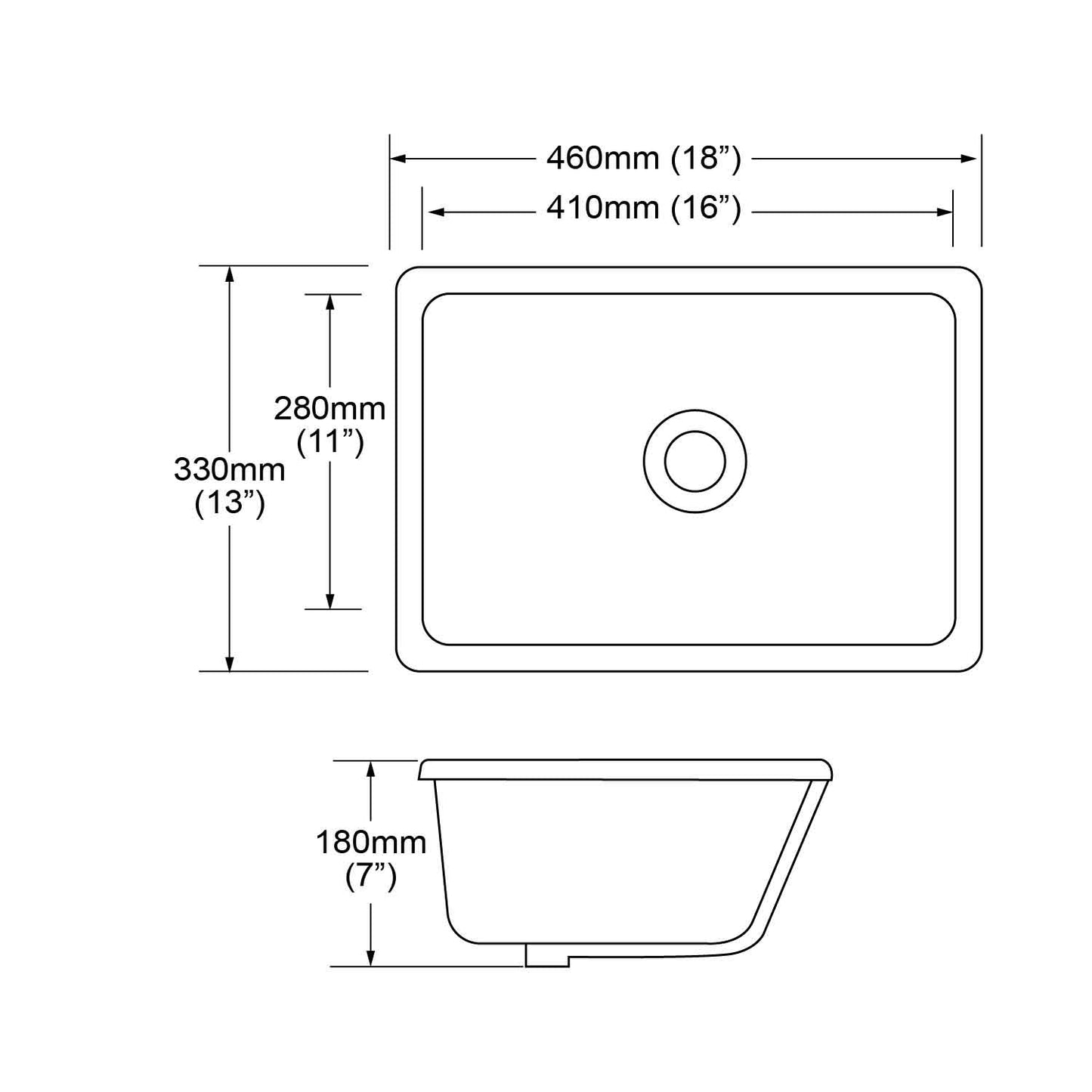 18 Inch Rectangular Undermount Ceramic Bathroom Sink