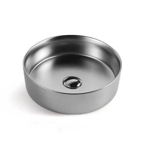 Luxury Bathroom Ceramic Washbasin Matt Silver Small Round Sink