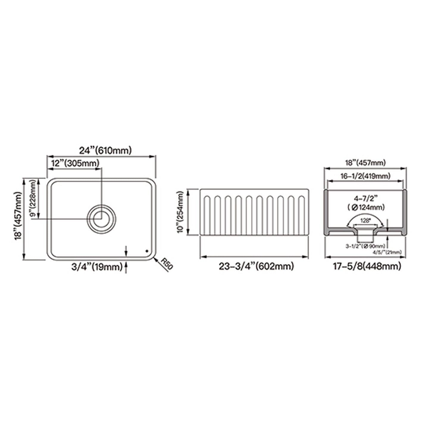 24inch Ceramic Kitchen Sink With Drainer and Drain net