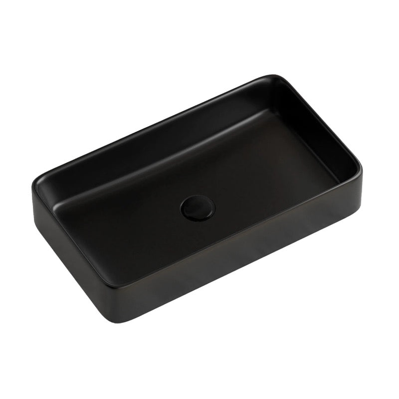 Modern style 24-inch 61 cm bathroom matte black ceramic vessel sink countertop rectangle matte black wash basin