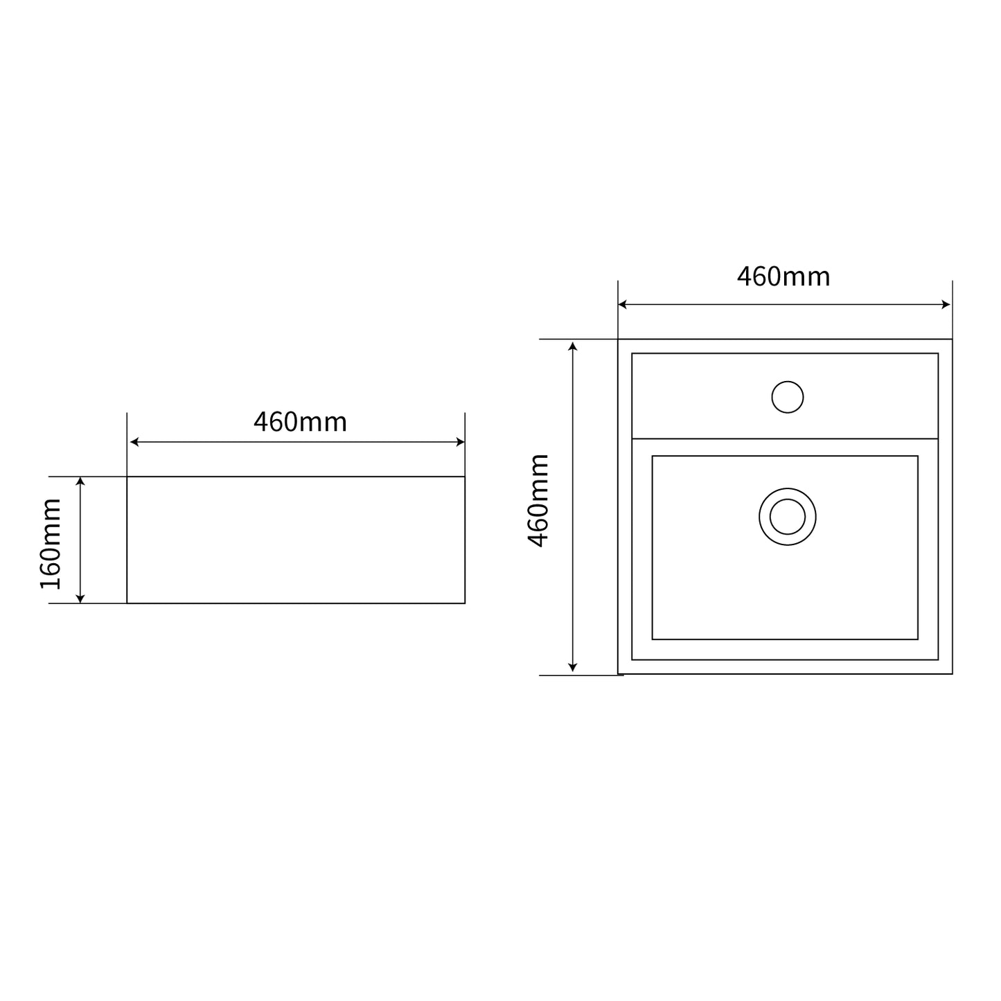 Square wall-hung bathroom sink ceramic basin
